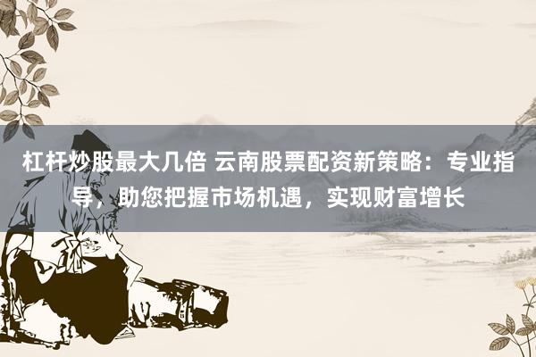 杠杆炒股最大几倍 云南股票配资新策略：专业指导，助您把握市场机遇，实现财富增长