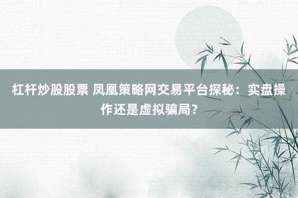 杠杆炒股股票 凤凰策略网交易平台探秘：实盘操作还是虚拟骗局？