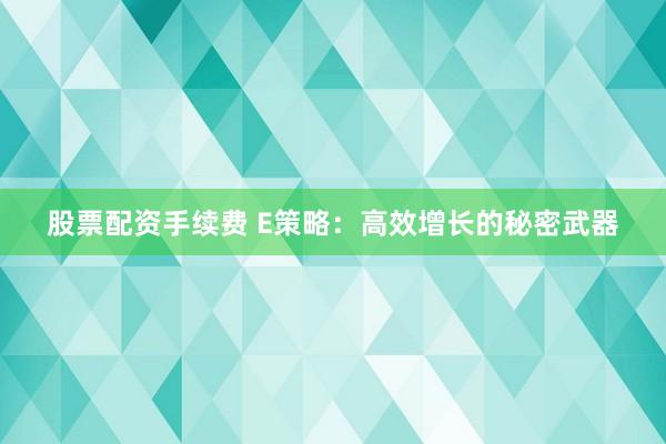 股票配资手续费 E策略：高效增长的秘密武器