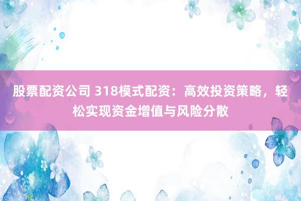 股票配资公司 318模式配资：高效投资策略，轻松实现资金增值与风险分散