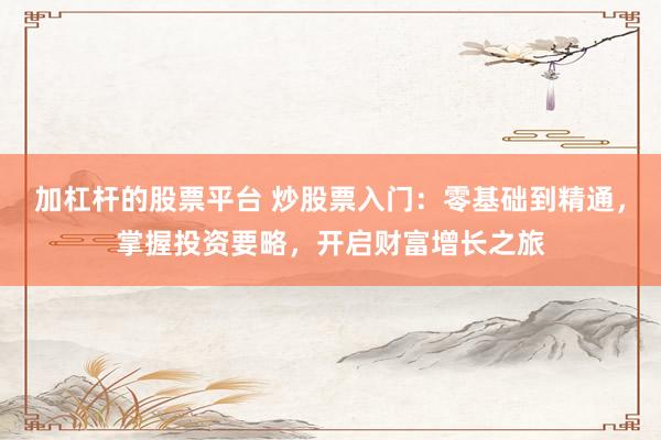 加杠杆的股票平台 炒股票入门：零基础到精通，掌握投资要略，开启财富增长之旅