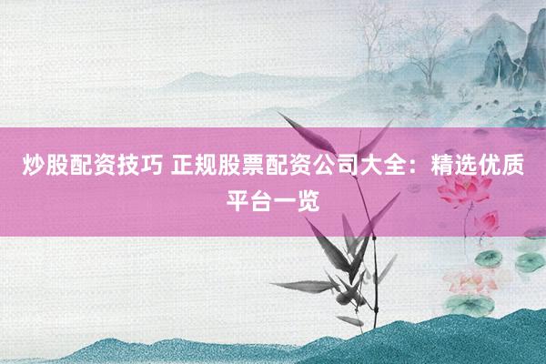 炒股配资技巧 正规股票配资公司大全:精选优质平台一览