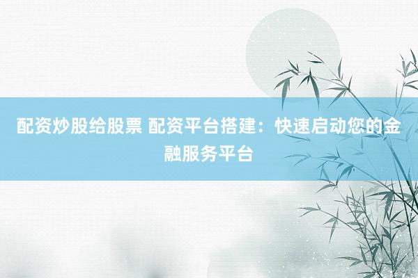 配资炒股给股票 配资平台搭建：快速启动您的金融服务平台