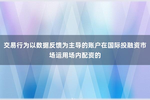 交易行为以数据反馈为主导的账户在国际投融资市场运用场内配资的