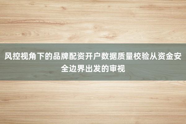 风控视角下的品牌配资开户数据质量校验从资金安全边界出发的审视