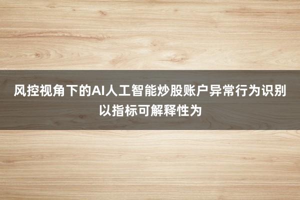 风控视角下的AI人工智能炒股账户异常行为识别以指标可解释性为