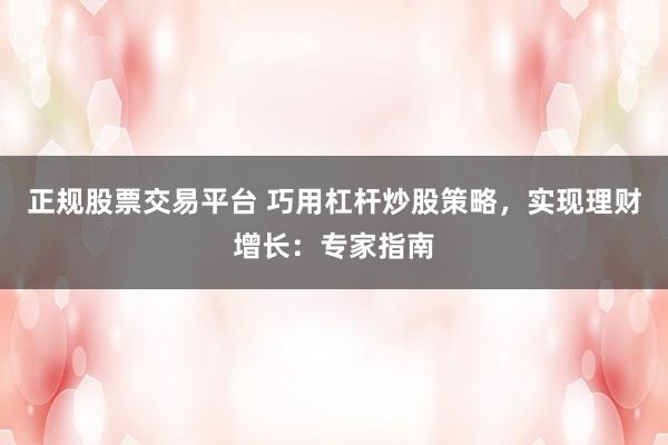正规股票交易平台 巧用杠杆炒股策略,实现理财增长:专家指南