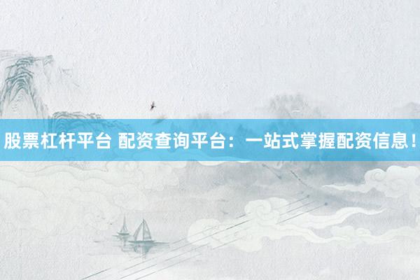 股票杠杆平台 配资查询平台：一站式掌握配资信息！